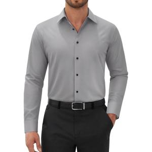 Alimens & Gentle Mens Dress Shirts Long Sleeve Wrinkle Free Stretch Solid Button Down Shirt Casual Wedding Dating Dress Shirt(Grey)
