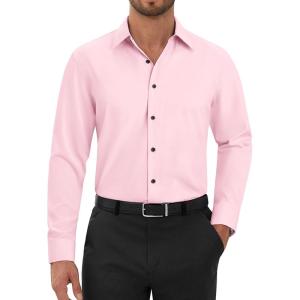 Alimens & Gentle Mens Dress Shirts Long Sleeve Wrinkle Free Stretch Solid Button Down Shirt Casual Wedding Dating Dress Shirt(Light Pink)