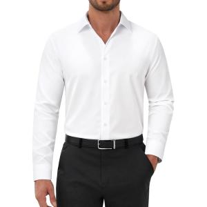 Alimens & Gentle Mens Dress Shirts Long Sleeve Wrinkle Free Stretch Solid Button Down Shirt Casual Wedding Dating Dress Shirt(Solid White)