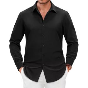 Alimens & Gentle Men’s Dress Shirts Long Sleeve Wrinkle Free Stretch Solid Formal Business Button Down Shirts(Black)