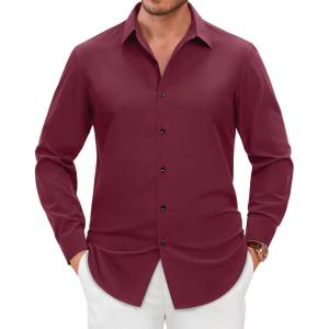 Alimens & Gentle Men’s Dress Shirts Long Sleeve Wrinkle Free Stretch Solid Formal Business Button Down Shirts(Burgundy)
