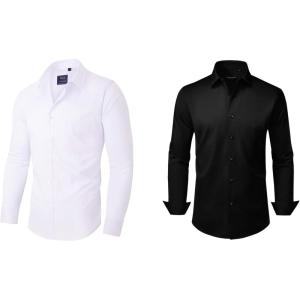 Alimens & Gentle Men’s Dress Shirts Long Sleeve Wrinkle-Free Stretch Shirts Solid Formal Button Down Shirt Wedding Dating