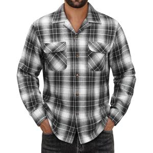 Alimens & Gentle Mens Flannel Shirts Long Sleeve Casual Plaid Button Down Shirt Jacket Work Daily Shackets with Pockets(Black White)