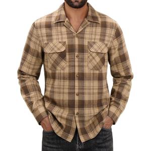 Alimens & Gentle Mens Flannel Shirts Long Sleeve Casual Plaid Button Down Shirt Jacket Work Daily Shackets with Pockets(Khaki)