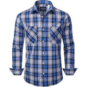Alimens & Gentle Mens Long Sleeve Dress Shirt Button Down Shirts with Pockets Regular Business Office Casual Plaid Shirt(Black Blue Plaid)