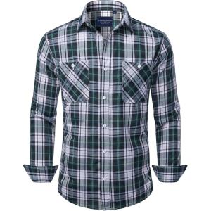Alimens & Gentle Mens Long Sleeve Dress Shirt Button Down Shirts with Pockets Regular Business Office Casual Plaid Shirt(Black Green Grey Plaid)