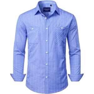 Alimens & Gentle Mens Long Sleeve Dress Shirt Button Down Shirts with Pockets Regular Business Office Casual Plaid Shirt(Blue Gingham)