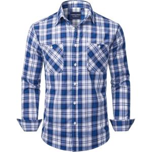Alimens & Gentle Mens Long Sleeve Dress Shirt Button Down Shirts with Pockets Regular Business Office Casual Plaid Shirt(Navy Blue Plaid)