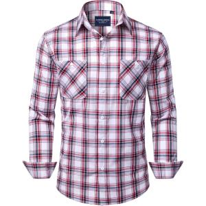 Alimens & Gentle Mens Long Sleeve Dress Shirt Button Down Shirts with Pockets Regular Business Office Casual Plaid Shirt(Red Black Plaid)