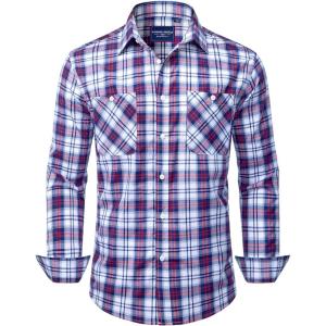 Alimens & Gentle Mens Long Sleeve Dress Shirt Button Down Shirts with Pockets Regular Business Office Casual Plaid Shirt(Red Blue Plaid)