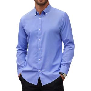 Alimens & Gentle Mens Oxford Shirts Stretch Long Sleeve Dress Shirt for Men Casual Business Work Solid Button Down Shirts(Blue)
