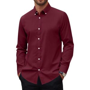 Alimens & Gentle Mens Oxford Shirts Stretch Long Sleeve Dress Shirt for Men Casual Business Work Solid Button Down Shirts(Burgundy)