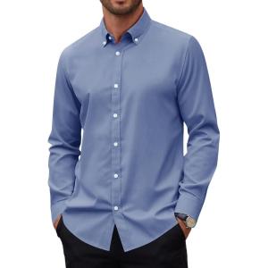 Alimens & Gentle Mens Oxford Shirts Stretch Long Sleeve Dress Shirt for Men Casual Business Work Solid Button Down Shirts(Dusty Blue)