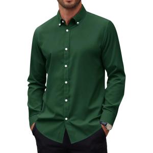 Alimens & Gentle Mens Oxford Shirts Stretch Long Sleeve Dress Shirt for Men Casual Business Work Solid Button Down Shirts(Green)