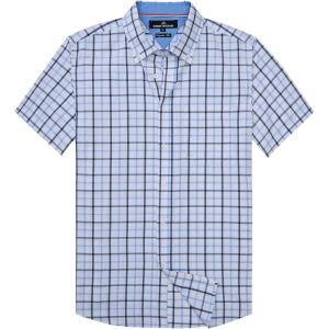 Alimens & Gentle Mens Plaid Short Sleeve Button Down Shirts Cotton Regular Fit Casual Gingham Shirts(Black Blue Check)