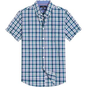 Alimens & Gentle Mens Plaid Short Sleeve Button Down Shirts Cotton Regular Fit Casual Gingham Shirts(Black Green Check)