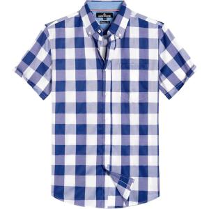 Alimens & Gentle Mens Plaid Short Sleeve Button Down Shirts Cotton Regular Fit Casual Gingham Shirts(Blue Buffalo)