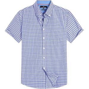 Alimens & Gentle Mens Plaid Short Sleeve Button Down Shirts Cotton Regular Fit Casual Gingham Shirts(Blue Gingham)