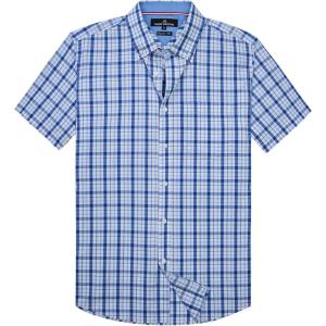 Alimens & Gentle Mens Plaid Short Sleeve Button Down Shirts Cotton Regular Fit Casual Gingham Shirts(Blue Navy Plaid)