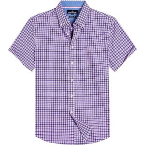 Alimens & Gentle Mens Plaid Short Sleeve Button Down Shirts Cotton Regular Fit Casual Gingham Shirts(Blue Red Gingham)