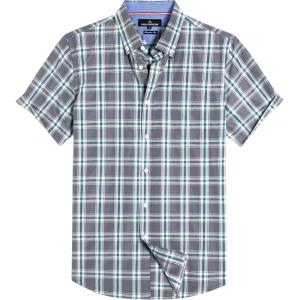 Alimens & Gentle Mens Plaid Short Sleeve Button Down Shirts Cotton Regular Fit Casual Gingham Shirts(Grey Green Plaid)