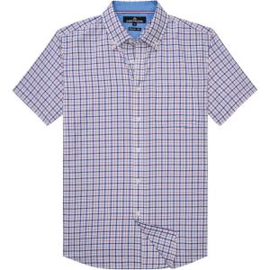 Alimens & Gentle Mens Plaid Short Sleeve Button Down Shirts Cotton Regular Fit Casual Gingham Shirts(Navy Red Plaid)