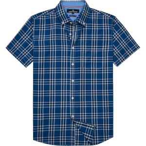 Alimens & Gentle Mens Plaid Short Sleeve Button Down Shirts Cotton Regular Fit Casual Gingham Shirts(Navy White Check)