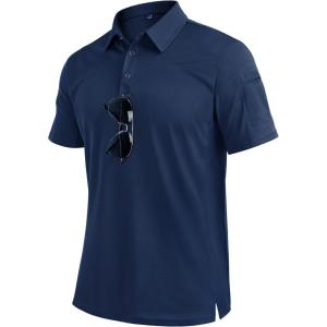 Alimens & Gentle Mens Polo Shirt Short Sleeve Tactical Dry Fit Golf Shirts Stretch Work Collared Tops Outdoor Sport Tennis(Navy Blue)