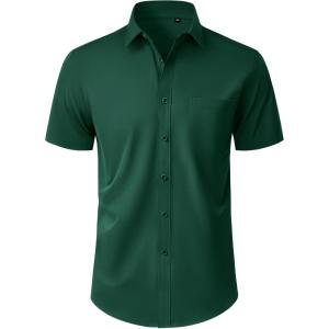 Alimens & Gentle Mens Short Sleeve Dress Shirt Wrinkle Free Wedding Business Casual Summer Button Down Shirt with Pocket(Green)