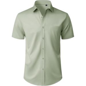 Alimens & Gentle Mens Short Sleeve Dress Shirt Wrinkle Free Wedding Business Casual Summer Button Down Shirt with Pocket(Sage Green)