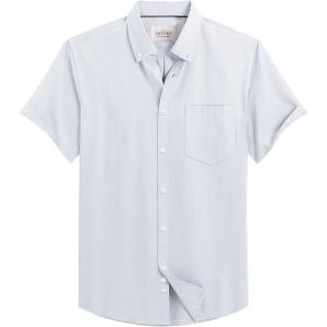 Alimens & Gentle Men’s Short Sleeve Oxford Shirt Regular Fit Button Down Collar Shirts with Pocket(Anthracite)
