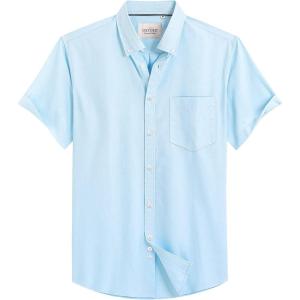 Alimens & Gentle Men’s Short Sleeve Oxford Shirt Regular Fit Button Down Collar Shirts with Pocket(Aquamarine)