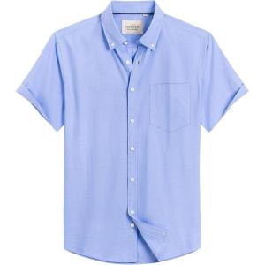 Alimens & Gentle Men’s Short Sleeve Oxford Shirt Regular Fit Button Down Collar Shirts with Pocket(Classic Blue)