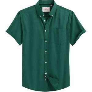 Alimens & Gentle Men’s Short Sleeve Oxford Shirt Regular Fit Button Down Collar Shirts with Pocket(Dark Green)