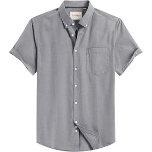 Alimens & Gentle Men’s Short Sleeve Oxford Shirt Regular Fit Button Down Collar Shirts with Pocket(Dark Grey)