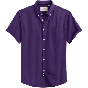 Alimens & Gentle Men’s Short Sleeve Oxford Shirt Regular Fit Button Down Collar Shirts with Pocket(Dark Purple)