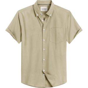 Alimens & Gentle Men’s Short Sleeve Oxford Shirt Regular Fit Button Down Collar Shirts with Pocket(Khaki)