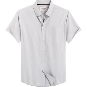 Alimens & Gentle Men’s Short Sleeve Oxford Shirt Regular Fit Button Down Collar Shirts with Pocket(Khaki Grey)