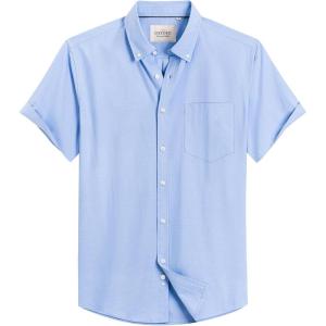 Alimens & Gentle Men’s Short Sleeve Oxford Shirt Regular Fit Button Down Collar Shirts with Pocket(Light Blue)