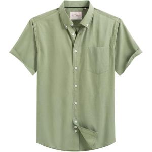 Alimens & Gentle Men’s Short Sleeve Oxford Shirt Regular Fit Button Down Collar Shirts with Pocket(Light Green)