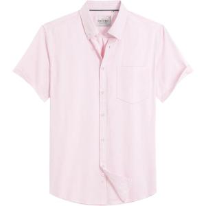 Alimens & Gentle Men’s Short Sleeve Oxford Shirt Regular Fit Button Down Collar Shirts with Pocket(Light Pink)