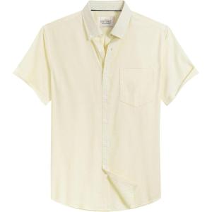Alimens & Gentle Men’s Short Sleeve Oxford Shirt Regular Fit Button Down Collar Shirts with Pocket(Light Yellow)