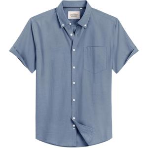 Alimens & Gentle Men’s Short Sleeve Oxford Shirt Regular Fit Button Down Collar Shirts with Pocket(Navy)