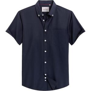 Alimens & Gentle Men’s Short Sleeve Oxford Shirt Regular Fit Button Down Collar Shirts with Pocket(Navy Blue)