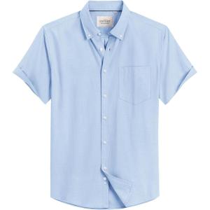 Alimens & Gentle Men’s Short Sleeve Oxford Shirt Regular Fit Button Down Collar Shirts with Pocket(Pale Blue)