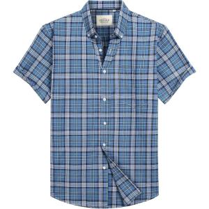 Alimens & Gentle Men’s Short Sleeve Oxford Shirt Regular Fit Button Down Collar Shirts with Pocket(Plaid Blue)