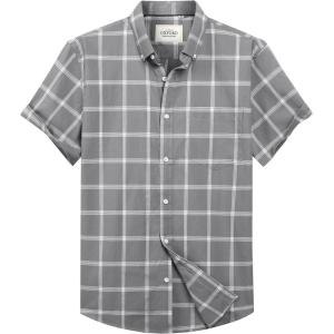 Alimens & Gentle Men’s Short Sleeve Oxford Shirt Regular Fit Button Down Collar Shirts with Pocket(Plaid Grey)