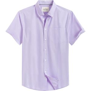 Alimens & Gentle Men’s Short Sleeve Oxford Shirt Regular Fit Button Down Collar Shirts with Pocket(Purple)