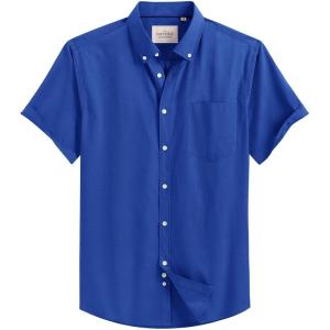 Alimens & Gentle Men’s Short Sleeve Oxford Shirt Regular Fit Button Down Collar Shirts with Pocket(Royal)