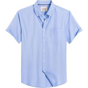 Alimens & Gentle Men’s Short Sleeve Oxford Shirt Regular Fit Button Down Collar Shirts with Pocket(Sky Blue)